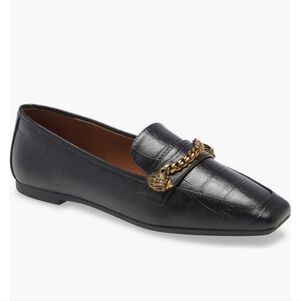 Kurt Geiger Camilla Croc-Embossed Chain Loafers Black Leather Size US 6 EU 36